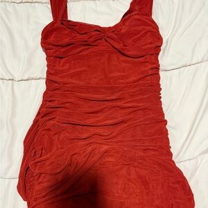 Elegant Red Ruched Dress